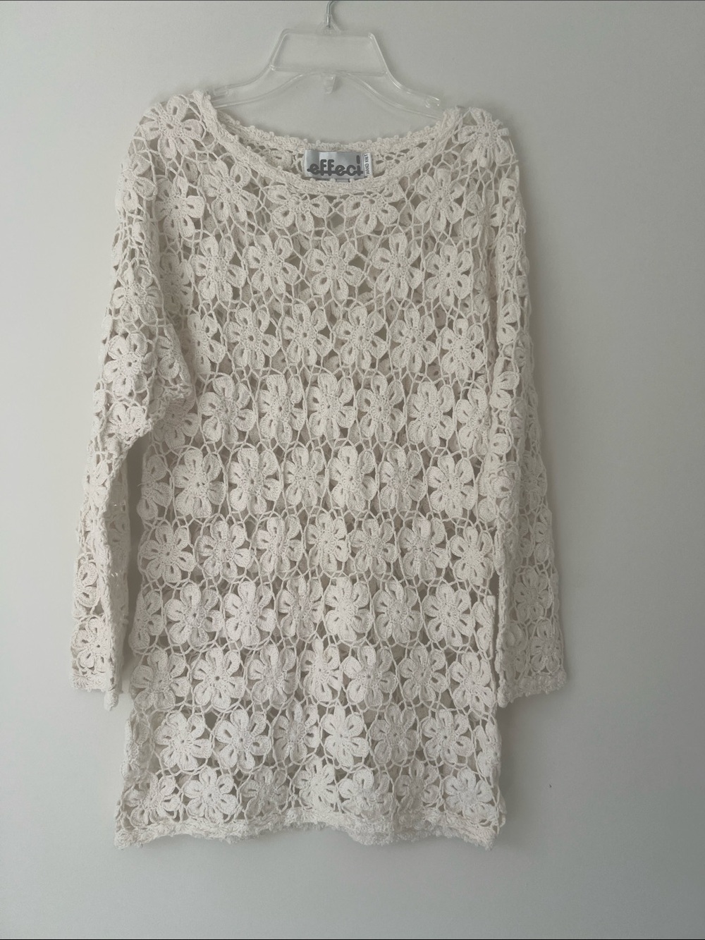 Hand knit Efecl Ivory Crochet Floral Tunic Top